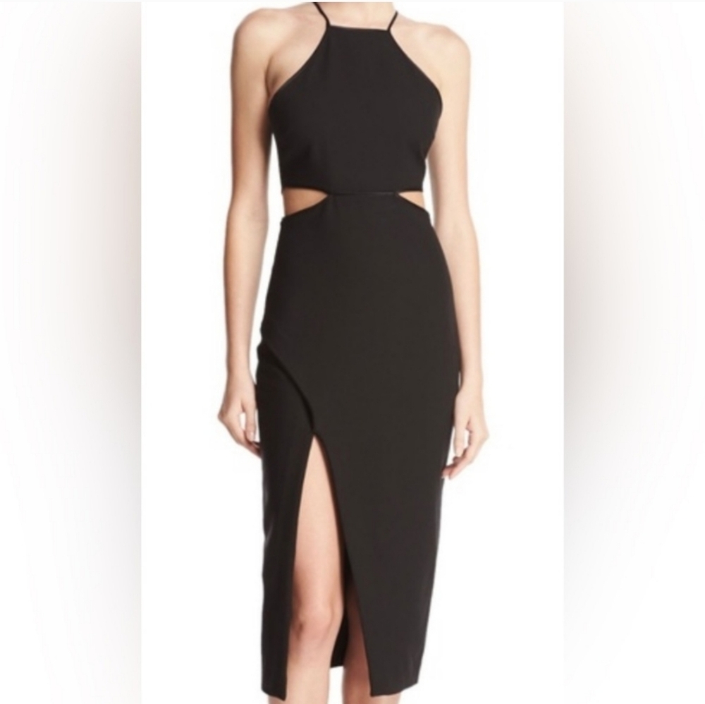 CINQ A SEPT | Yael Halter Dress in Black lace insert cut out silk trims sz 12